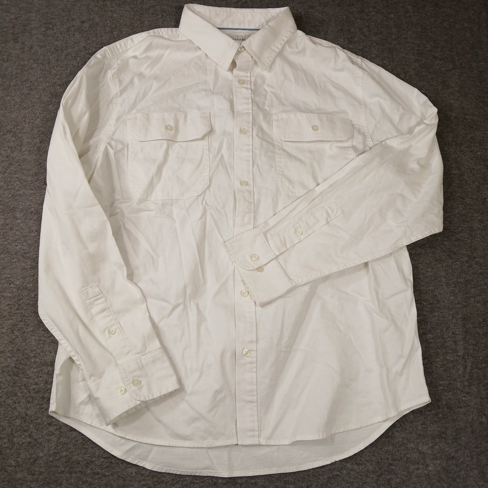 Free Assembly Mens XL White Cotton Linen‎ Blend Button Down Shirt FAMWT00171SP25